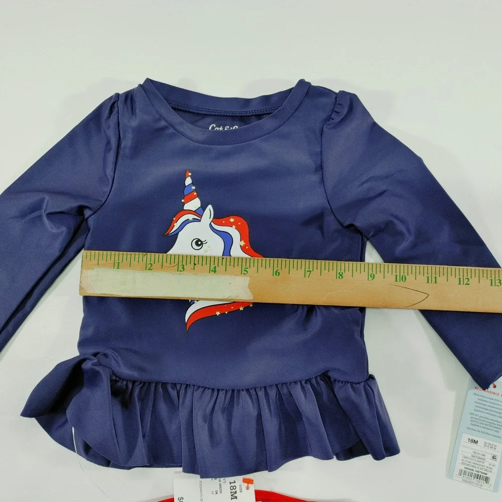 Cat Jack Toddler‎ Girl Unicorn Rash Guard Swim Top Bikini Set Red Navy Blue 18M
